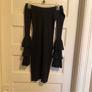 NWT. Olivaceous ribbed black strapless body con dress. Bell sleeves. Size M.